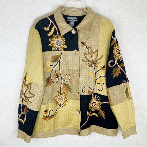 Vintage Indigo Moon boho sunflower patchwork jacket floral retro bohemian - Picture 1 of 12